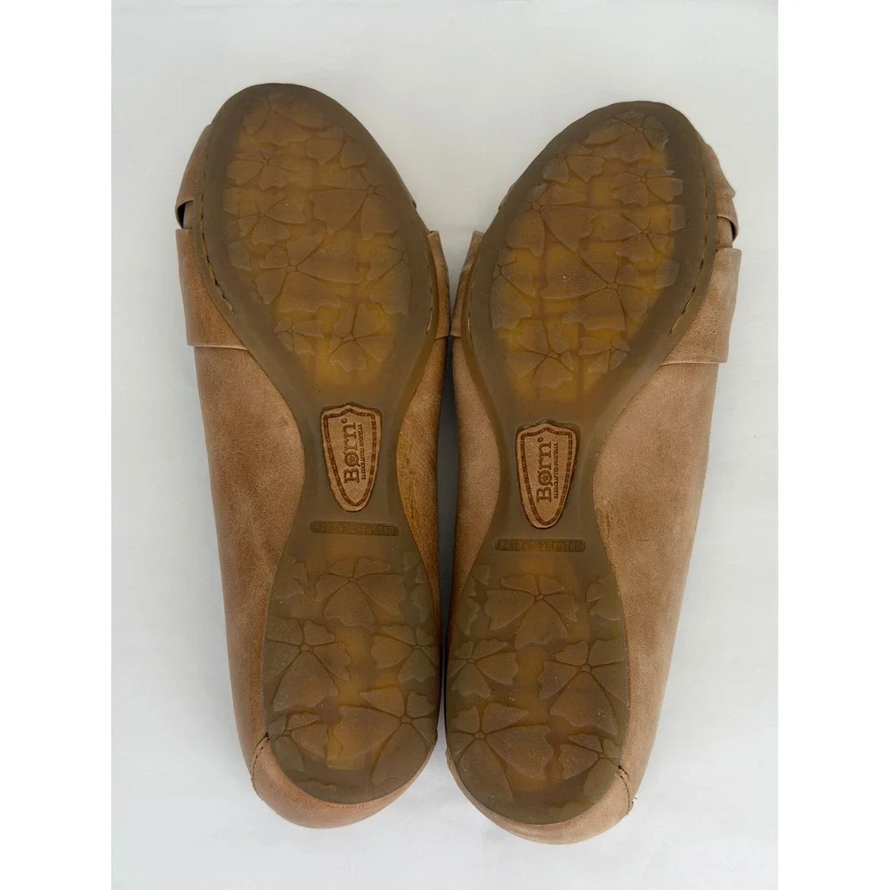 Born Leather Ballet Flats Size 7.5 Tan Knotted Toe Slip On Comfort Capsule